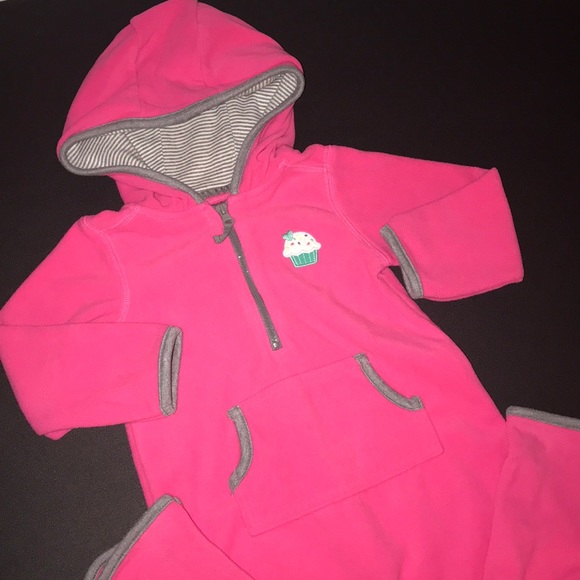 24 Months Carter/'s Baby Girl Pink Jumpsuit Hooded Fleece